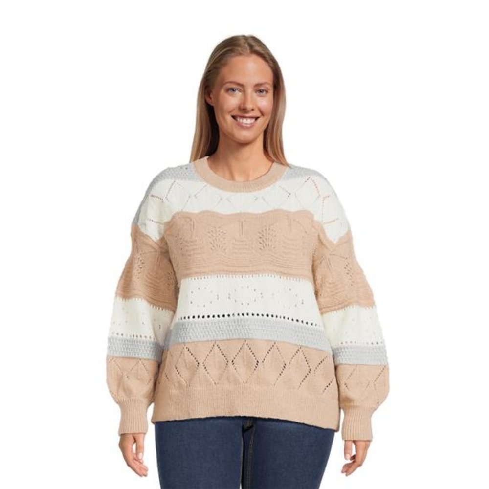 Women's Plus Size Pointelle Pullover Sweater NWT